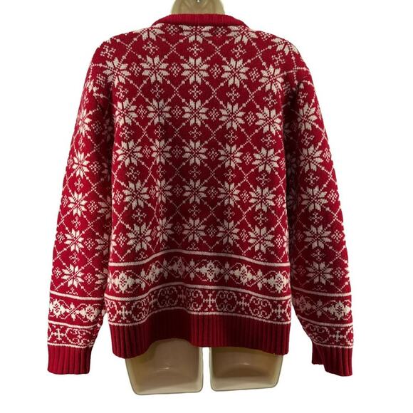 Vintage Casual Corner Red Cream Wool Cardigan Pewter Clasp Womens Medium - Picture 5 of 5